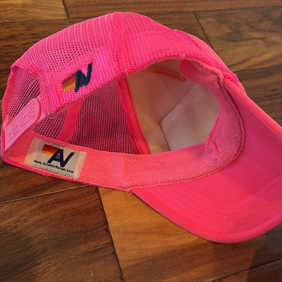 Aviator Nation USA Patriotic Vintage Logo Trucker Hat Snapback Mesh Neon Pink - Picture 3 of 6